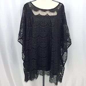 NWT Catherines Anywear Lace Poncho Women's Plus Size 2X 3X Black Metallic Dolman
